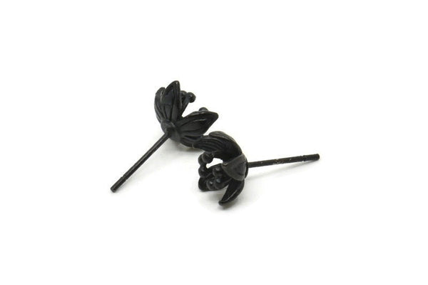 Siyah Çiçek Küpe, 4 Oksitlenmiş Siyah Pirinç Çiçek Küpe (9 mm) N1934