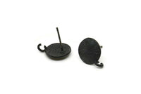 Black Earring Posts, 4 Oxidized Black Brass Round Earring Stud, Earring Charms With 1 Loop (10mm) N0794