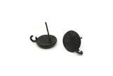 Black Earring Posts, 4 Oxidized Black Brass Round Earring Stud, Earring Charms With 1 Loop (10mm) N0794