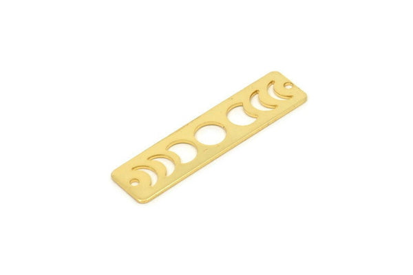 Gold Rectangle Charm, 2 Gold Plated Brass Moon Phases Charms With 2 Holes, Stamping Blanks (40x10x0.80mm) M01997 H1149