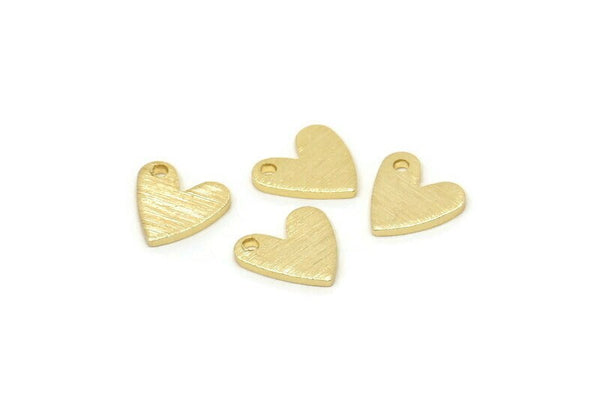 Gold Heart Charm, 12 Textured Gold Plated Brass Heart Charms With 1 Hole (8x1mm) M02170