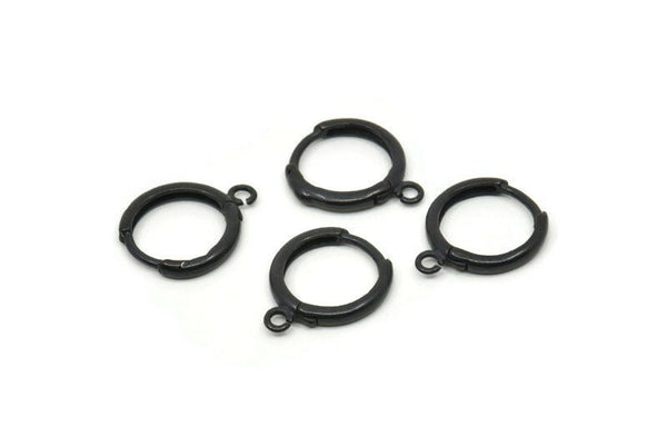 Siyah Leverback Küpe, 6 Oksitlenmiş Siyah Pirinç Leverback Küpe, Bulgular (14 mm) A0789