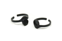 Black Ring Settings, 4 Oxidized Black Brass Adjustable Sunrise Rings - Pad Size 6mm N0738