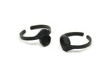 Black Ring Settings, 4 Oxidized Black Brass Adjustable Sunrise Rings - Pad Size 6mm N0738