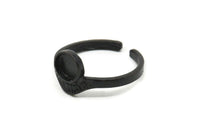 Black Ring Settings, 4 Oxidized Black Brass Adjustable Sunrise Rings - Pad Size 6mm N0738