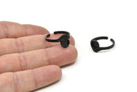 Black Ring Settings, 4 Oxidized Black Brass Adjustable Sunrise Rings - Pad Size 6mm N0738