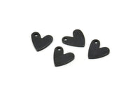 Black Heart Charm, 24 Oxidized Black Brass Heart Charms With 1 Hole (8x1mm) M02172