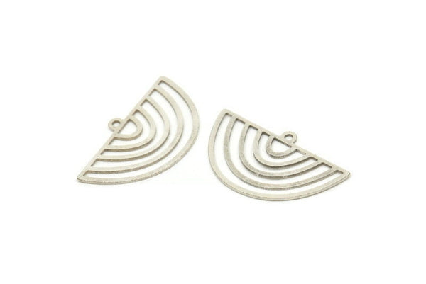 Semi Circle Charm, 10 Antique Silver Plated Brass Semi Circle Charms With 1 Loop, Pendant Charms (16x28x0.60mm) A4279