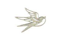 Silver Bird Charm, 4 Antique Silver Plated Brass Swallow Bird Shaped Charms, Findings (37x37x0.60mm) SMP0114 A5283