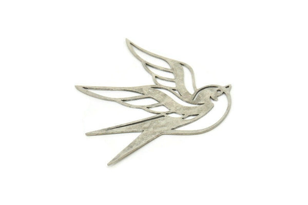 Silver Bird Charm, 4 Antique Silver Plated Brass Swallow Bird Shaped Charms, Findings (37x37x0.60mm) SMP0114 A5283