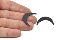 Black Moon Charm, 4 Oxidized Black Brass Crescent Moon Charms With 2 Holes, Findings, Connectors (30x8x1mm) D1201