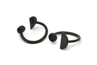 Black Ring Settings, 2 Oxidized Black Brass Moon And Planet Ring With 1 Stone Setting - Pad Size 5mm N1063