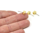 Brass Cube Earring, 4 Raw Brass Cube Stud Earrings (6x5mm) A0684 A5914