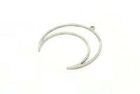 Silver Moon Charm, 12 Antique Silver Plated Brass Crescent Moon Charms With 1 Loop (30x10x0.80mm) SMP0072 A6282 Q0291