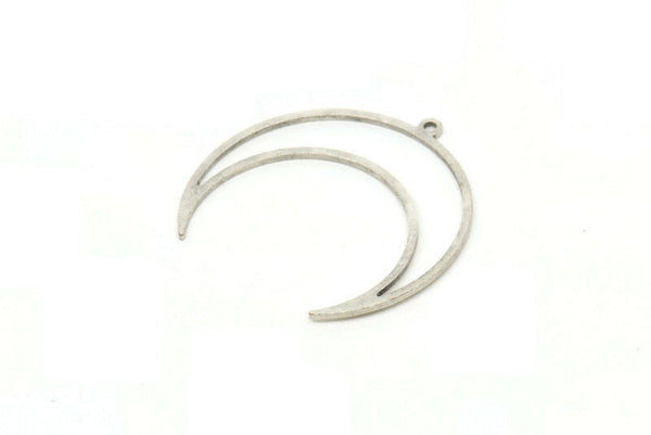 Silver Moon Charm, 12 Antique Silver Plated Brass Crescent Moon Charms With 1 Loop (30x10x0.80mm) SMP0072 A6282 Q0291
