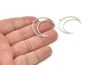 Silver Moon Charm, 12 Antique Silver Plated Brass Crescent Moon Charms With 1 Loop (30x10x0.80mm) SMP0072 A6282 Q0291