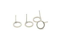 Silver Circle Earring, 10 Antique Silver Plated Brass Circle Stud Earrings (10x0.80mm) A2576 A6040