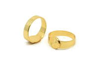 Gold Ring Setting, 2 Gold Plated Brass Adjustable Ring Blanks (18-19mm) Mn51 Q0500