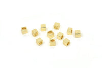 Gold Tube Beads, 24 Gold Plated Brass Square Cube Beads (3mm) Bs 1146 N0548