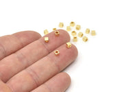Gold Tube Beads, 24 Gold Plated Brass Square Cube Beads (3mm) Bs 1146 N0548