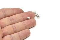 Silver Tube Beads, 100 Antique Silver Plated Brass Tube Beads, Tiny Tube Beads (4x4mm) Bs 1450