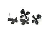 Siyah Çiçek Küpe, 4 Oksitlenmiş Siyah Pirinç Çiçek Küpe (17 mm) N1197