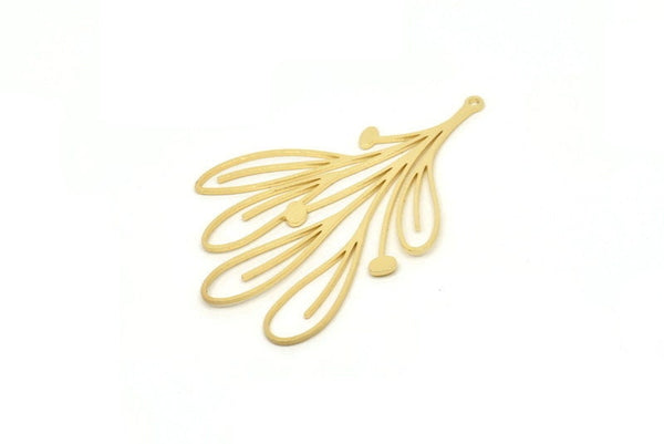 Gold Leaf Charm, Gold Plated Brass Leaf Charms With 1 Loop, Leaf Earrings (60x38x0.80mm) SMP1516 A5514