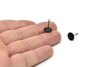 Siyah Çiçek Küpe, 1 Döngülü 4 Oksitlenmiş Siyah Pirinç Çiçek Küpe (9 mm) N1931