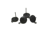 Black Earring Posts, 4 Oxidized Black Brass Round Earring Stud, Earring Charms With 1 Loop (10mm) N0794