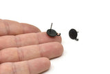 Black Earring Posts, 4 Oxidized Black Brass Round Earring Stud, Earring Charms With 1 Loop (10mm) N0794