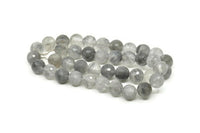 Gri Florit Boncuklar, Yuvarlak Değerli Taş Boncuklar, Doğal Bulutlu Gri Florit Kristal Kuvars Boncuklar, 100 mm Tam Zincirli Florit Değerli Taş