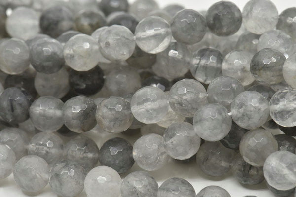 Gri Florit Boncuklar, Yuvarlak Değerli Taş Boncuklar, Doğal Bulutlu Gri Florit Kristal Kuvars Boncuklar, 100 mm Tam Zincirli Florit Değerli Taş