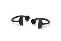 Black Ring Settings, 2 Oxidized Black Brass Moon And Planet Ring With 1 Stone Setting - Pad Size 5mm N1063