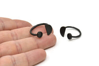 Black Ring Settings, 2 Oxidized Black Brass Moon And Planet Ring With 1 Stone Setting - Pad Size 5mm N1063