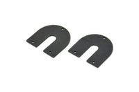 Black Geometric Charm, 4 Oxidized Black Brass U Shaped Pendants With 3 Holes, Earrings, Findings (21.5x21x1mm) D977