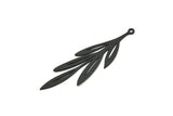 Siyah Yaprak Tılsımı, 1 Halkalı 6 Oksitlenmiş Siyah Pirinç Yaprak Tılsımı, Tılsım Kolye Uçları (48x15x0,60 mm) A3458
