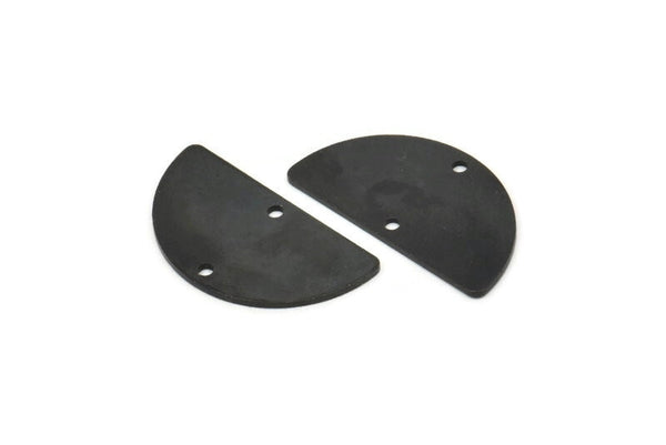 Yarım Daire Charm, 2 Delikli 6 Oksitlenmiş Siyah Pirinç Yarım Ay Boşluğu, Küpeler, Kolye Uçları (24x13x0,80 mm) D918