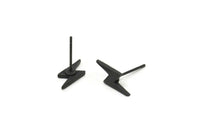 Siyah Küpe, 8 Oksitlenmiş Siyah Pirinç Şimşek Çivi Küpe (14x5x1,2 mm) N1644