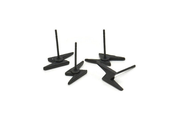 Siyah Küpe, 8 Oksitlenmiş Siyah Pirinç Şimşek Çivi Küpe (14x5x1,2 mm) N1644