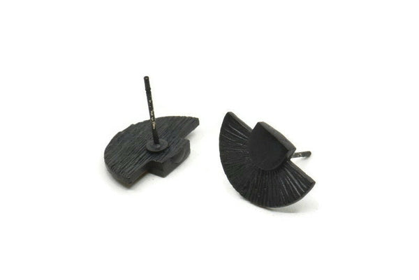 Siyah Küpe Sapları, 6 Oksitlenmiş Siyah Pirinç Yarım Daire Küpe Saplaması (16x10mm) N0797