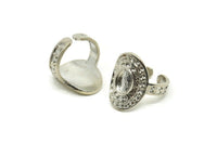 Silver Royal Ring, Silver Tone Brass Royal Ring With 1 Stone Settings - Pad Size 8x6mm N1992