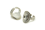 Silver Royal Ring, Silver Tone Brass Royal Ring With 1 Stone Settings - Pad Size 8x6mm N1992
