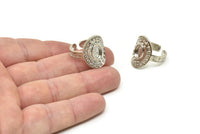 Silver Royal Ring, Silver Tone Brass Royal Ring With 1 Stone Settings - Pad Size 8x6mm N1992