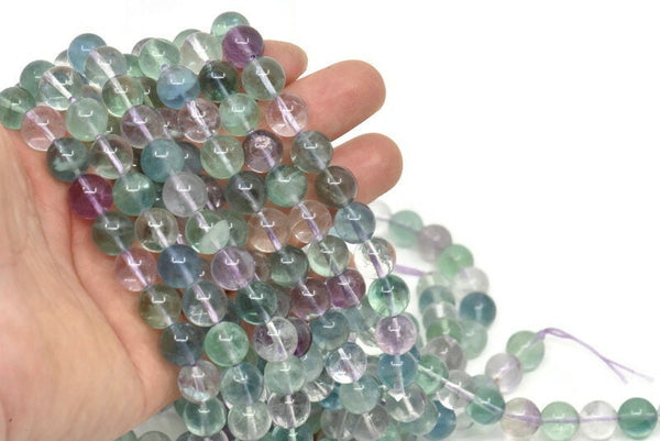 Gökkuşağı Florit Boncuklar, Yuvarlak Değerli Taş Boncuklar, Doğal Yeşil Florit Kristal Kuvars Boncuklar, 10 - 12 - 14 mm Tam Telli Florit Değerli Taş