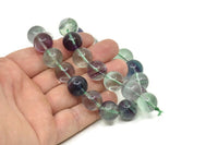 Gökkuşağı Florit Boncukları, Yuvarlak Değerli Taş Boncukları, Doğal Yeşil Florit Kristal Kuvars Boncukları, 14x13 mm Tam Zincir Florit Değerli Taş