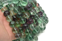 Gökkuşağı Florit Boncukları, Yuvarlak Değerli Taş Boncukları, Doğal Yeşil Florit Kristal Kuvars Boncukları, 14x13 mm Tam Zincir Florit Değerli Taş