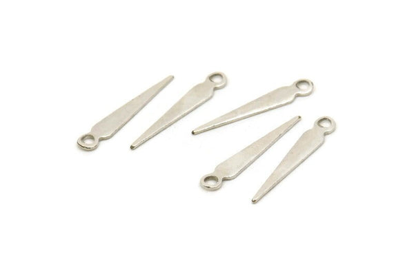 Silver Spike Charm, 50 Antique Silver Plated Brass Spike Charms With 1 Loop (17x3mm) A0266