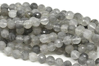 Gri Florit Boncuklar, Yuvarlak Değerli Taş Boncuklar, Doğal Bulutlu Gri Florit Kristal Kuvars Boncuklar, 100 mm Tam Zincirli Florit Değerli Taş