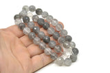 Gri Florit Boncuklar, Yuvarlak Değerli Taş Boncuklar, Doğal Bulutlu Gri Florit Kristal Kuvars Boncuklar, 100 mm Tam Zincirli Florit Değerli Taş