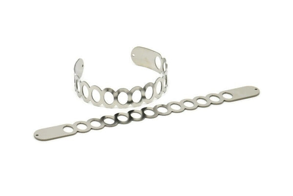 Adjustable Bangle Bracelet, Stainless Steel Flat Bracelet With 2 Holes, Steel Bracelet, Steel Bracelet Bangle (145x13x0.80mm) SMP1890